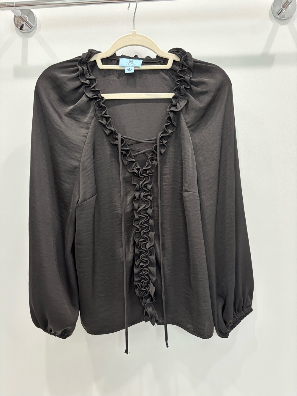 CeCe Black Ruffle Tie-Front Blouse